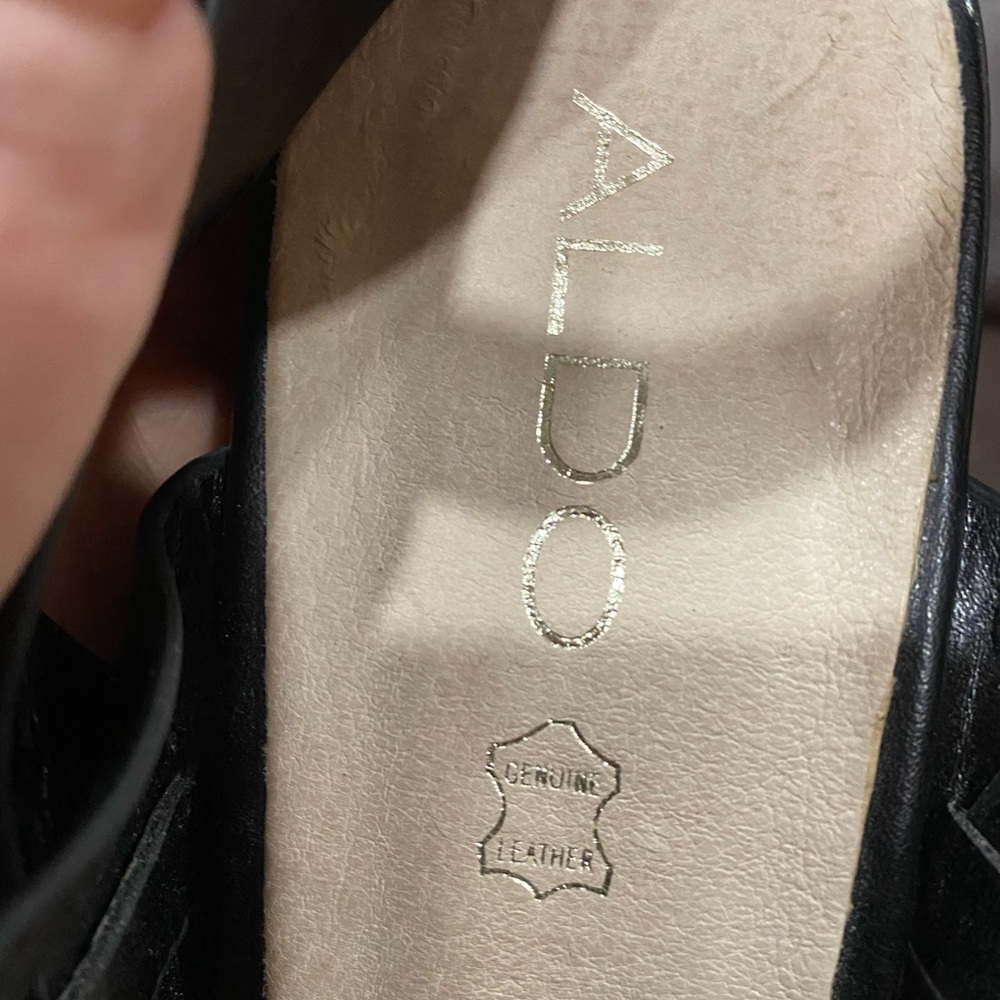 Aldo Black Leather Platform Sandals - Picture 3 of 8